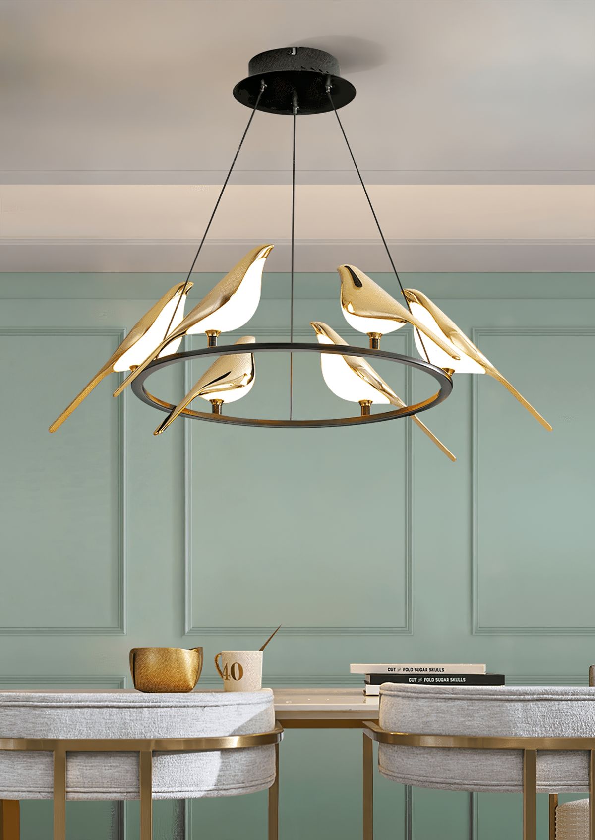 Lustre Suspension "Oiseaux Dorés"
