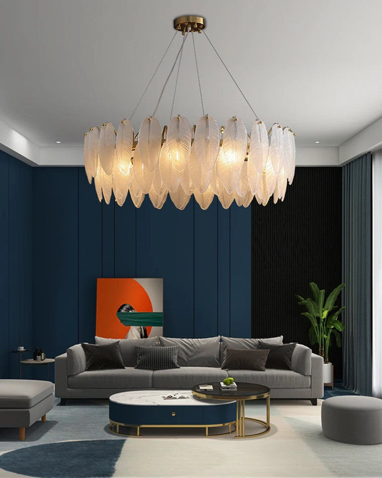 PPWW - Lustre en Verre avec Abat-Jour en Feuille texturé