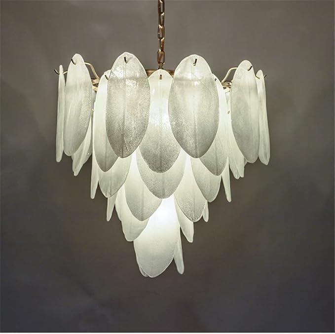 Lustre à 6 lumière en acier avec ombre en verre