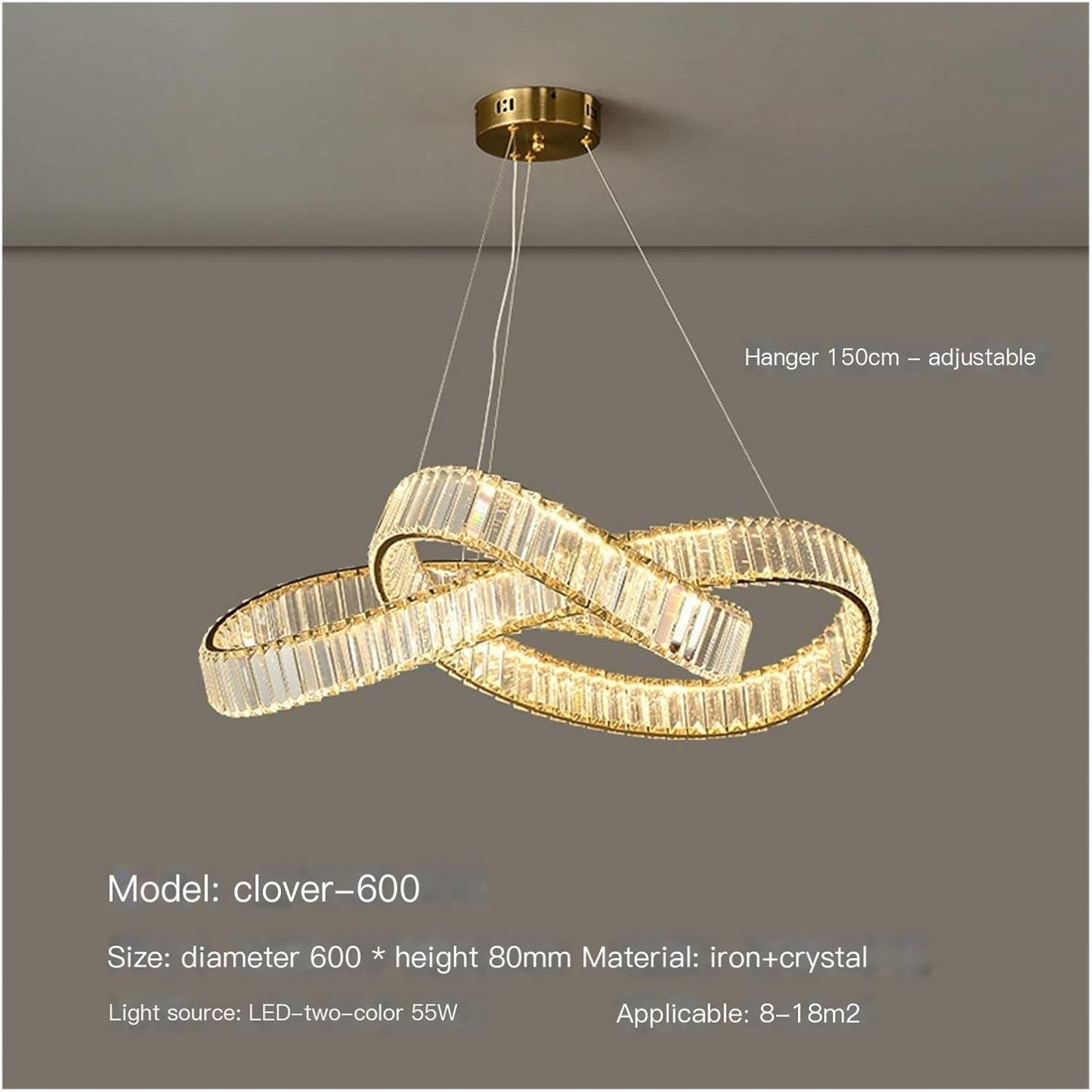 Lustre LED Luxe – Cristal K9 Finition Or 60 cm