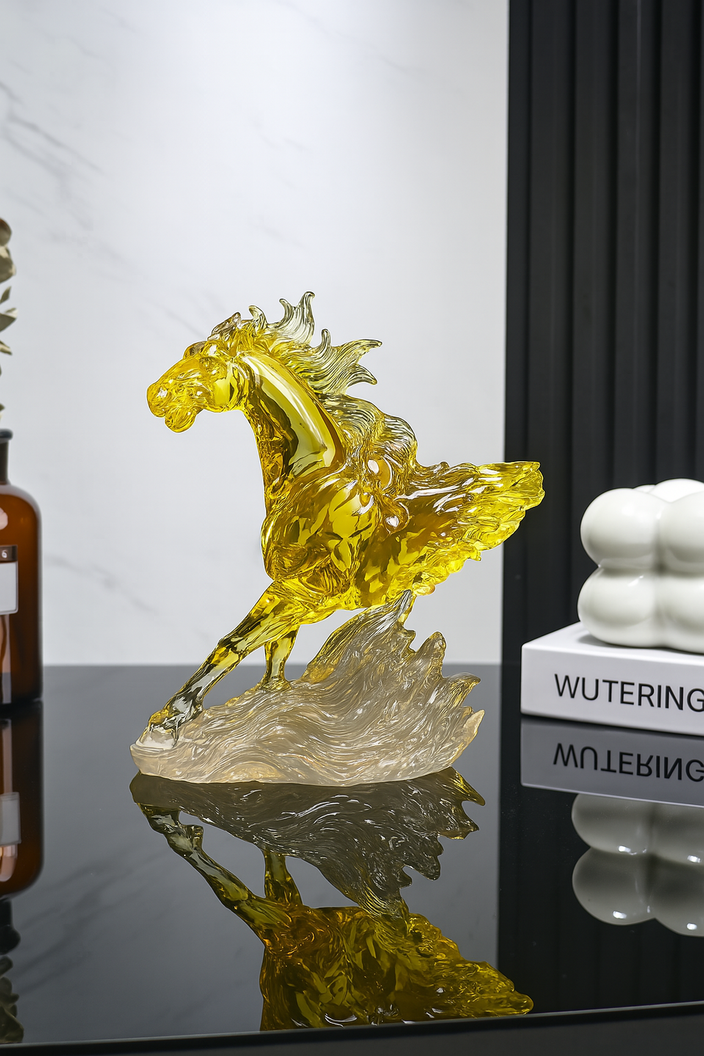 Sculpture “Cheval de Cristal Bleu ou Doré ”