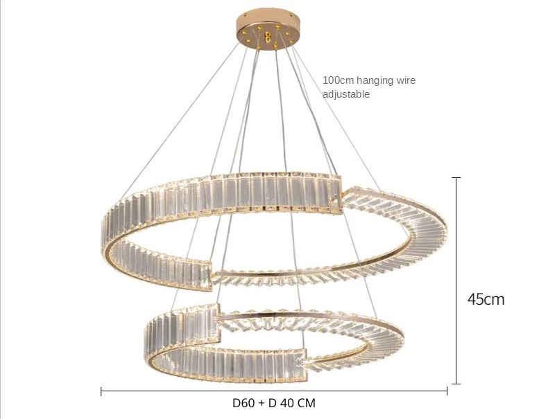 THUNDER - Lustre Cristal K9 LED Or Deux Cerceaux
