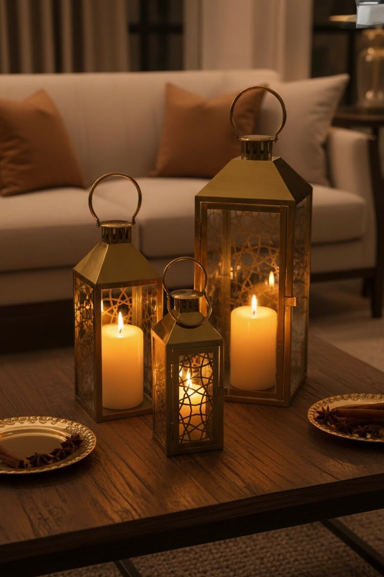 Lot de 3 Lanternes Dorées Orientales