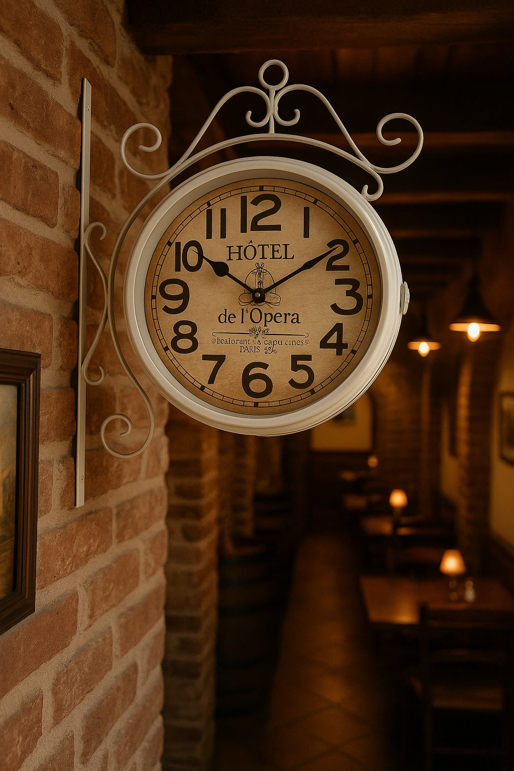 Horloge Murale Double‑Face Style Hôtel (Blanc)