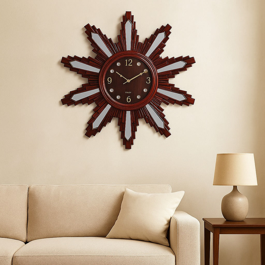 Horloge Murale Soleil Style Bois – 75 cm