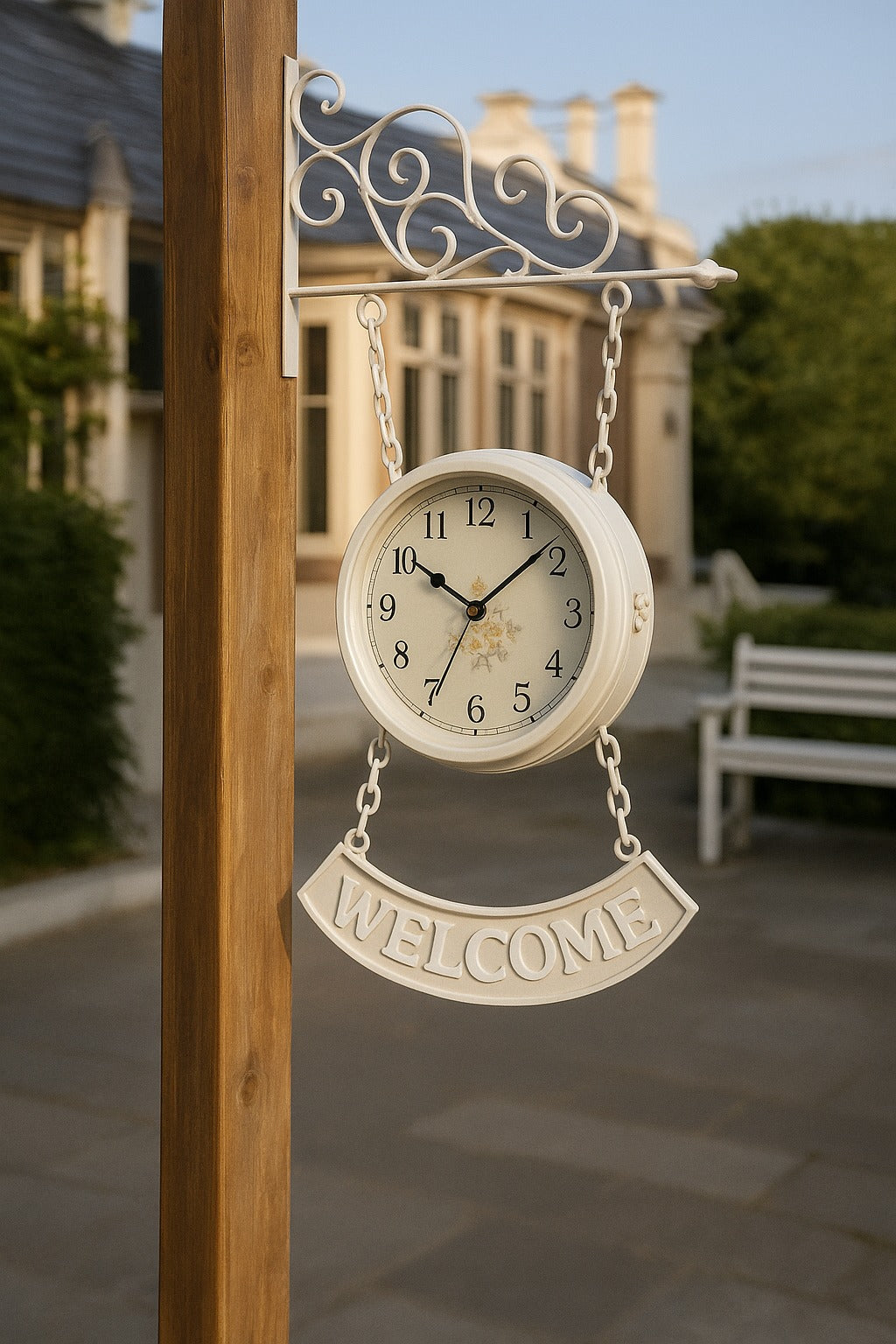 Horloge Murale Extérieure « WELCOME » Blanche