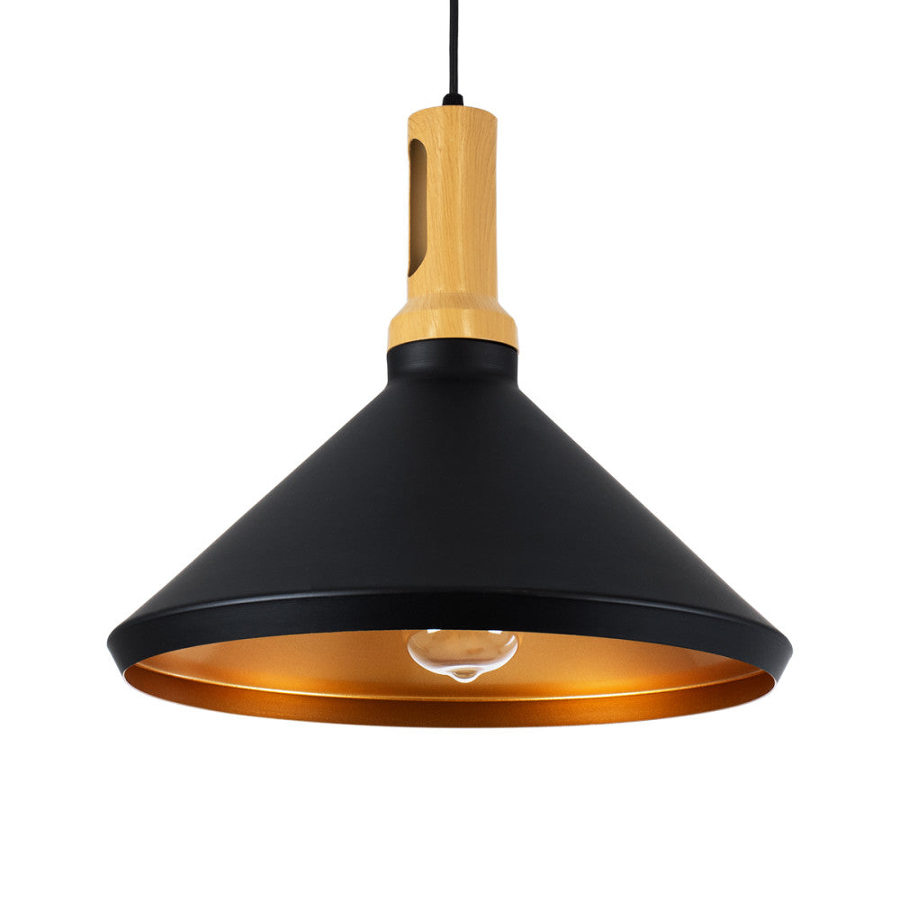 MODERNE MONOLIGHT MÉTAL NOIR & OR AVEC BOIS BEIGE