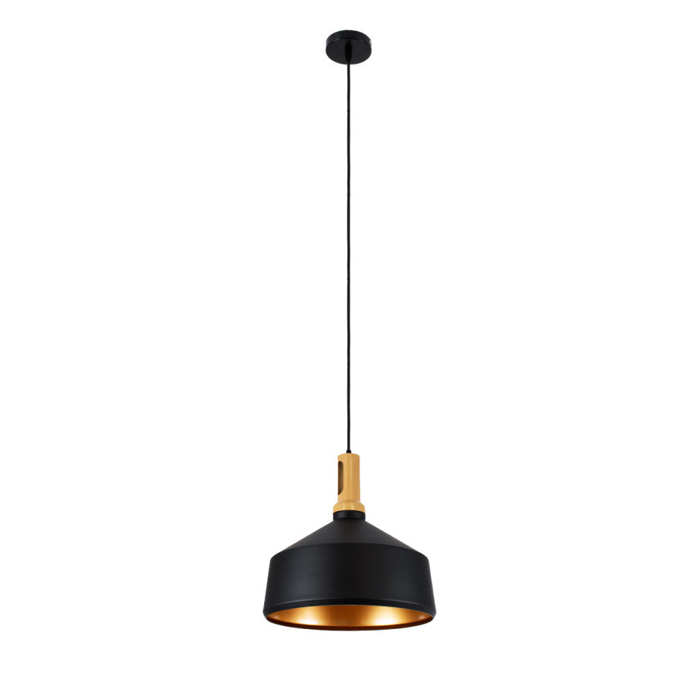 CÔNE  -  MÉTAL NOIR & OR AVEC BOIS BEIGE