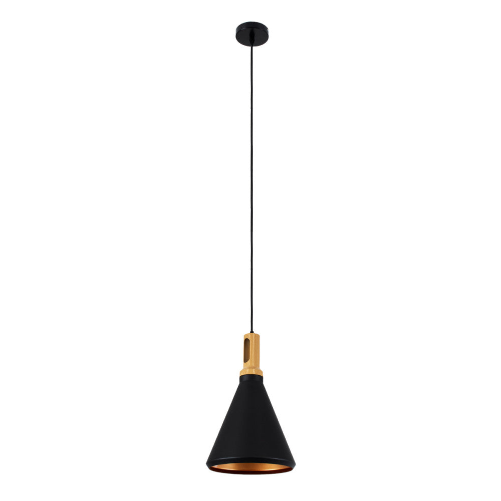 MODERNE MONOLIGHT MÉTAL NOIR & OR AVEC BOIS BEIGE Ø23cm