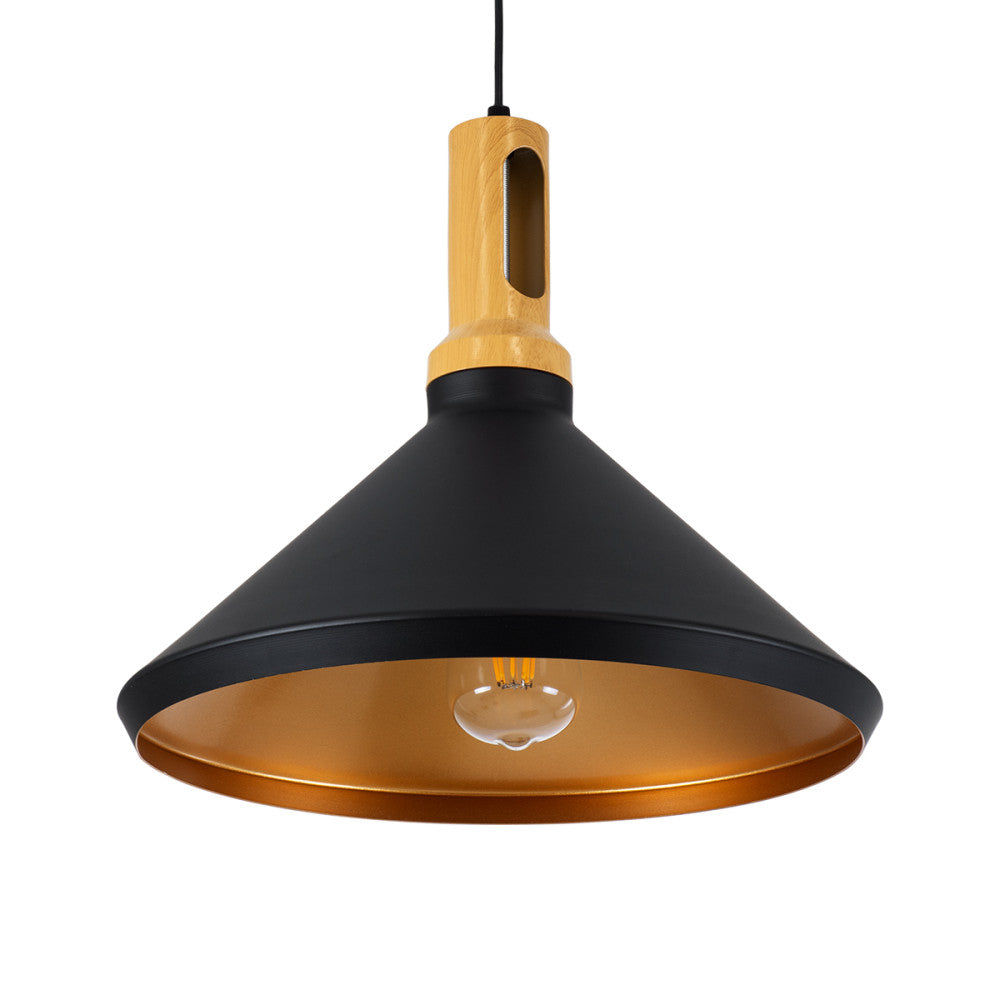 MODERNE MONOLIGHT MÉTAL NOIR & OR AVEC BOIS BEIGE
