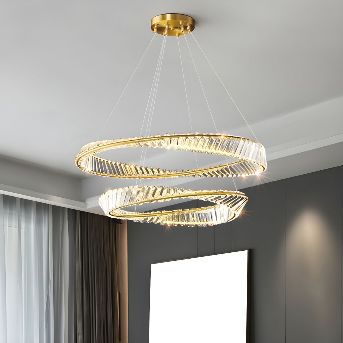 THUNDER - Lustre Cristal K9 LED Or Deux Cerceaux