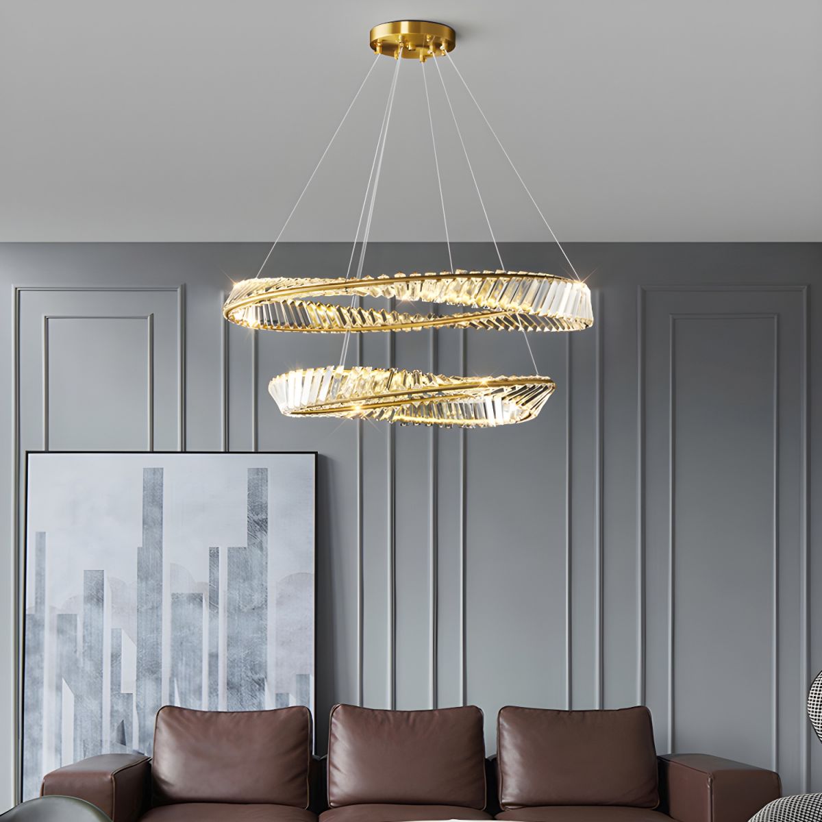 THUNDER - Lustre Cristal K9 LED Or Deux Cerceaux