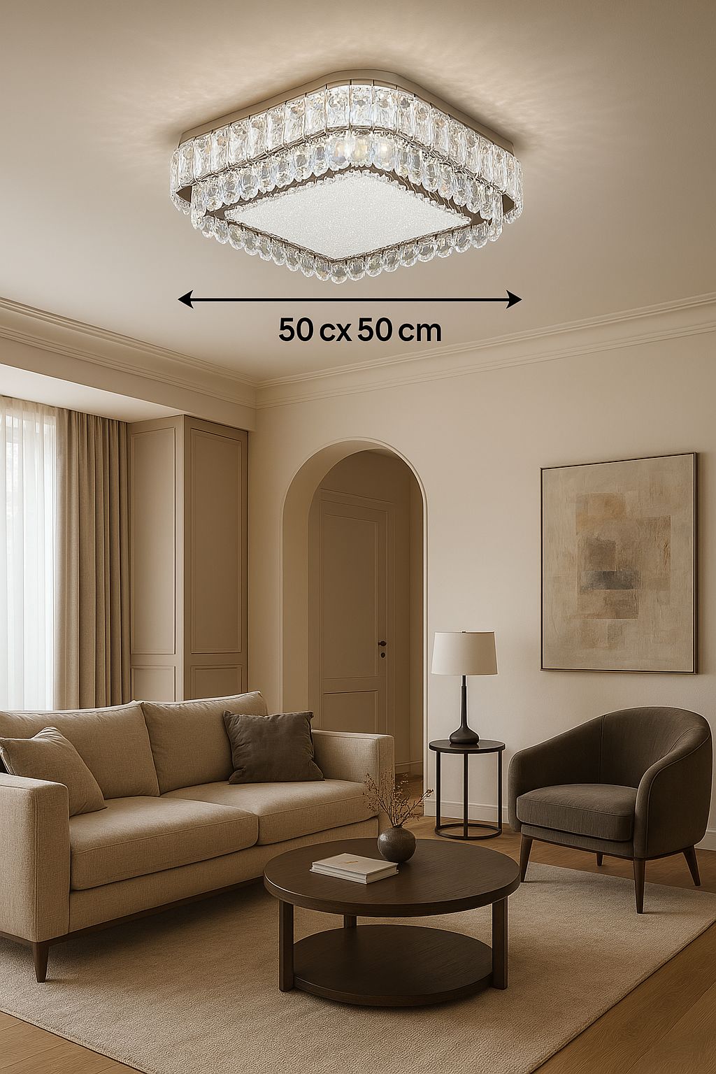 Plafonnier Cristal K9 50x50 cm 3 Tons