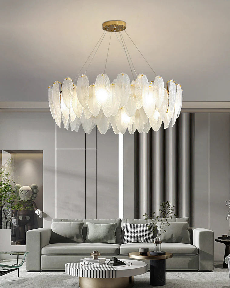 PPWW - Lustre  en Verre avec Abat-Jour en Feuille texturé