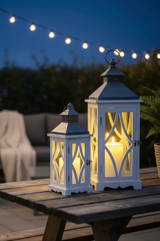 Lot de 2 Lanternes Blanches & Grises