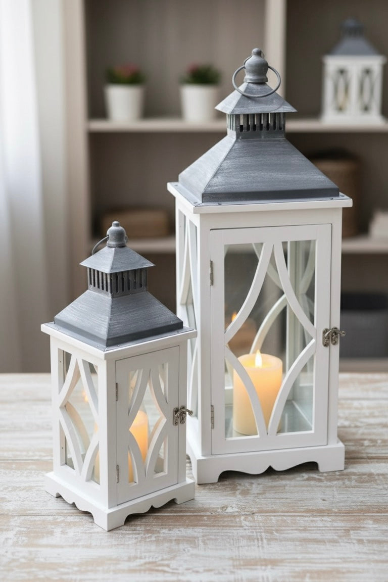 Lot de 2 Lanternes Blanches & Grises