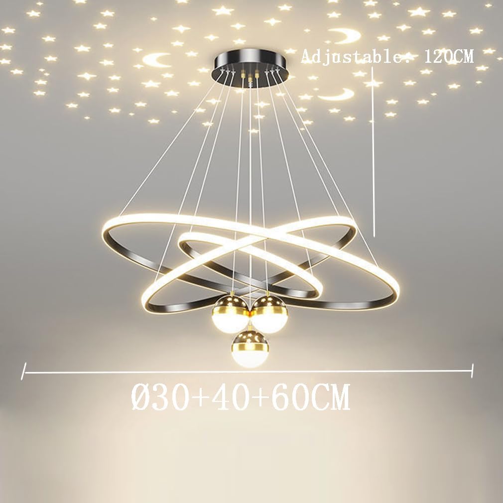 Suspension 3 anneaux LED Étoilée Moderne – Projection Ciel Étoilé
