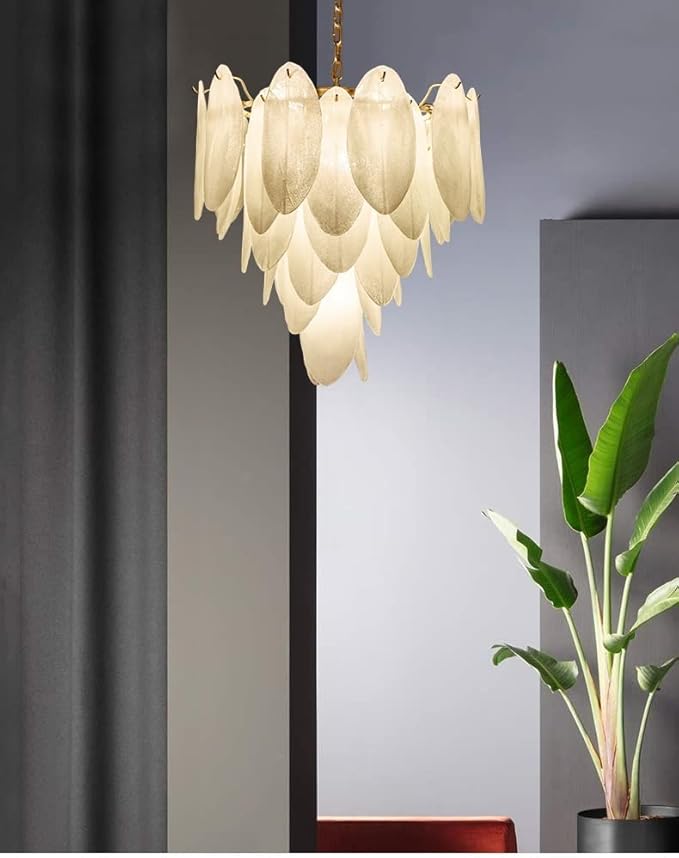 Lustre à 6 lumière en acier avec ombre en verre