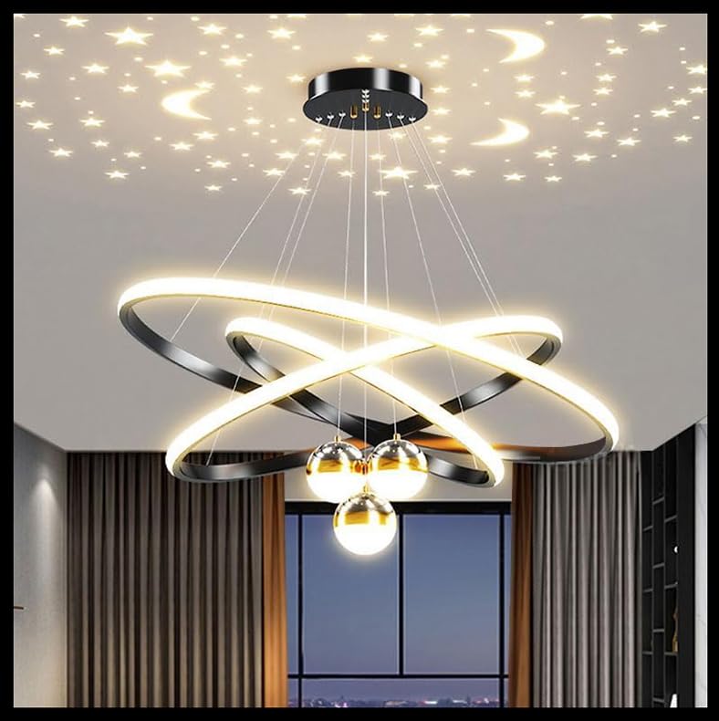 Suspension 3 anneaux LED Étoilée Moderne – Projection Ciel Étoilé