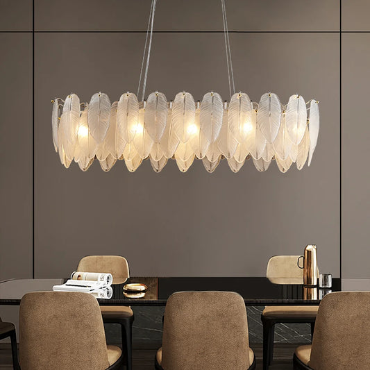 PPWW - Lustre  en Verre avec Abat-Jour en Feuille texturé
