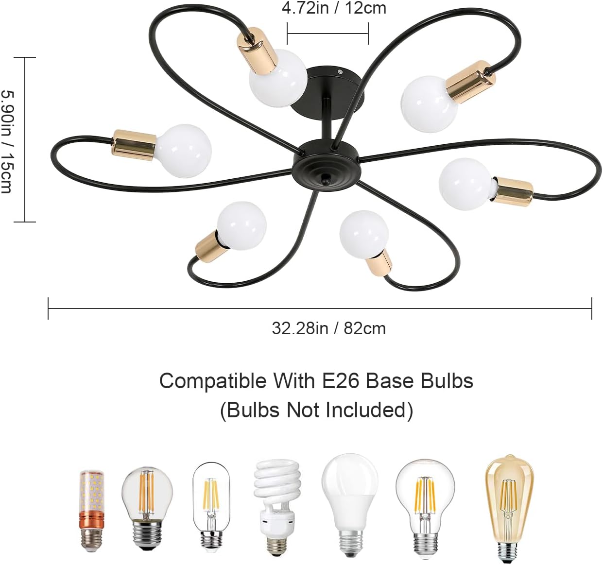 Luminaire DELIPOP Sputnik, plafonnier noir et or à 6 lumières