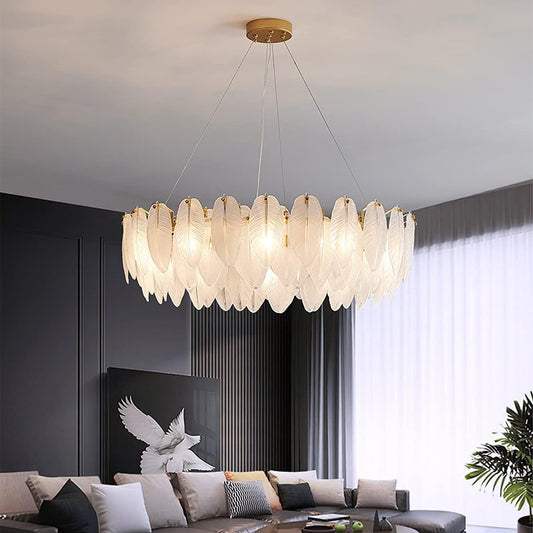 PPWW - Lustre  en Verre avec Abat-Jour en Feuille texturé
