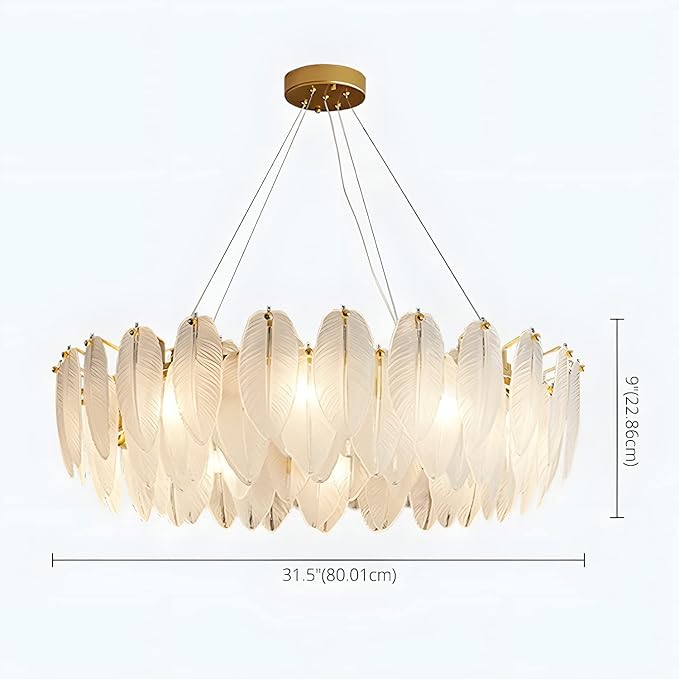 PPWW - Lustre  en Verre avec Abat-Jour en Feuille texturé