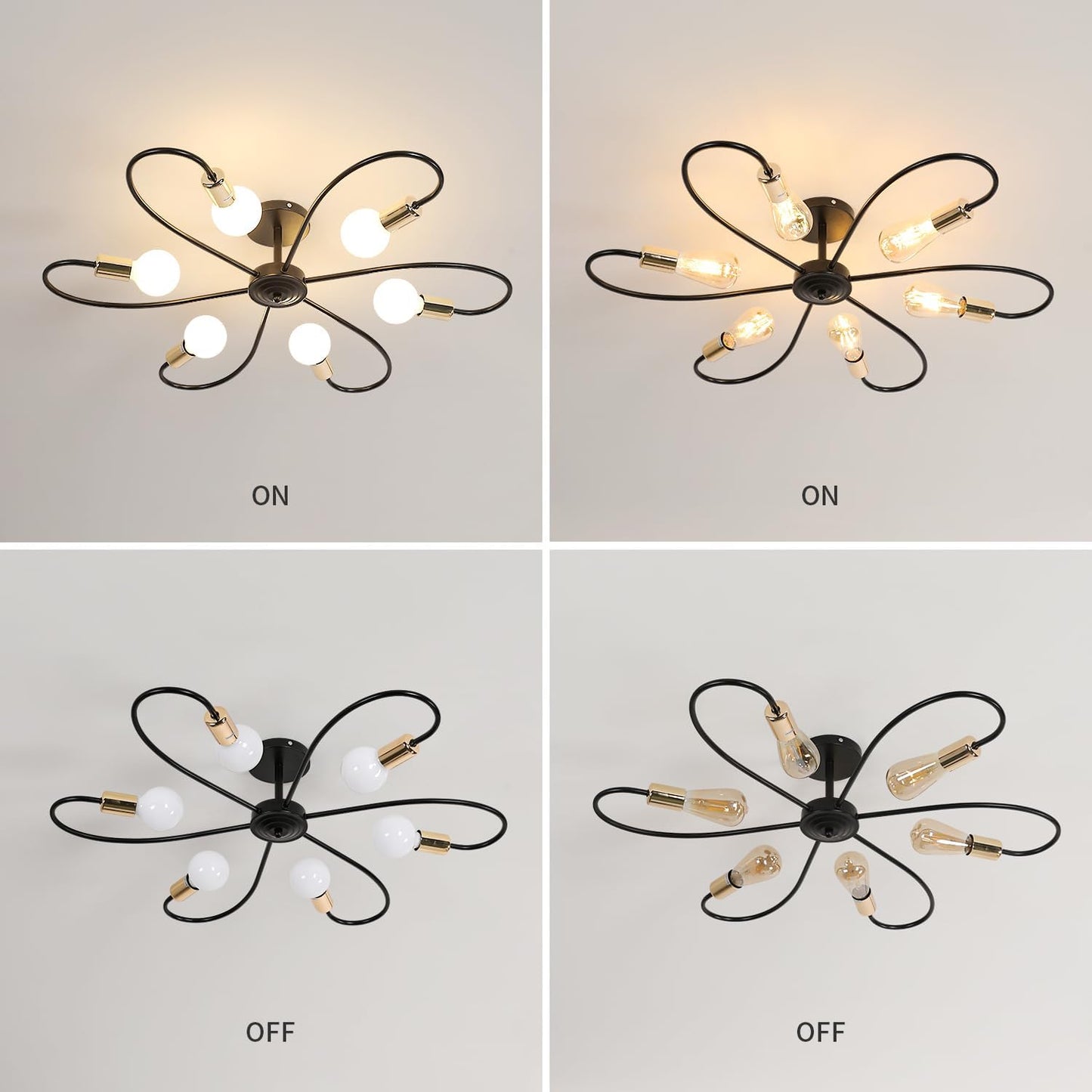 Luminaire DELIPOP Sputnik, plafonnier noir et or à 6 lumières