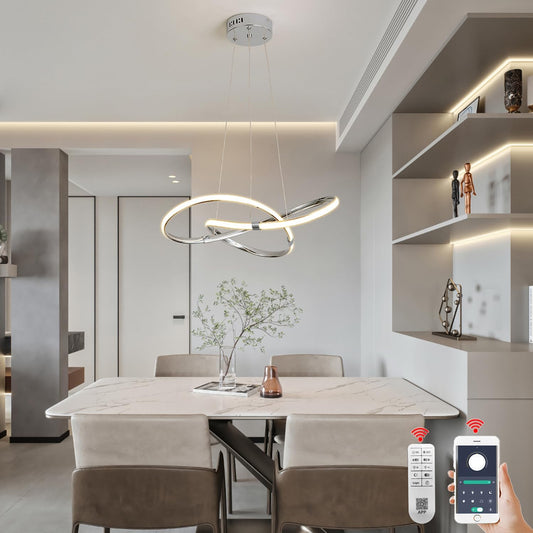 RINGO - Lustre pendentif chrome de forme bouclé LED