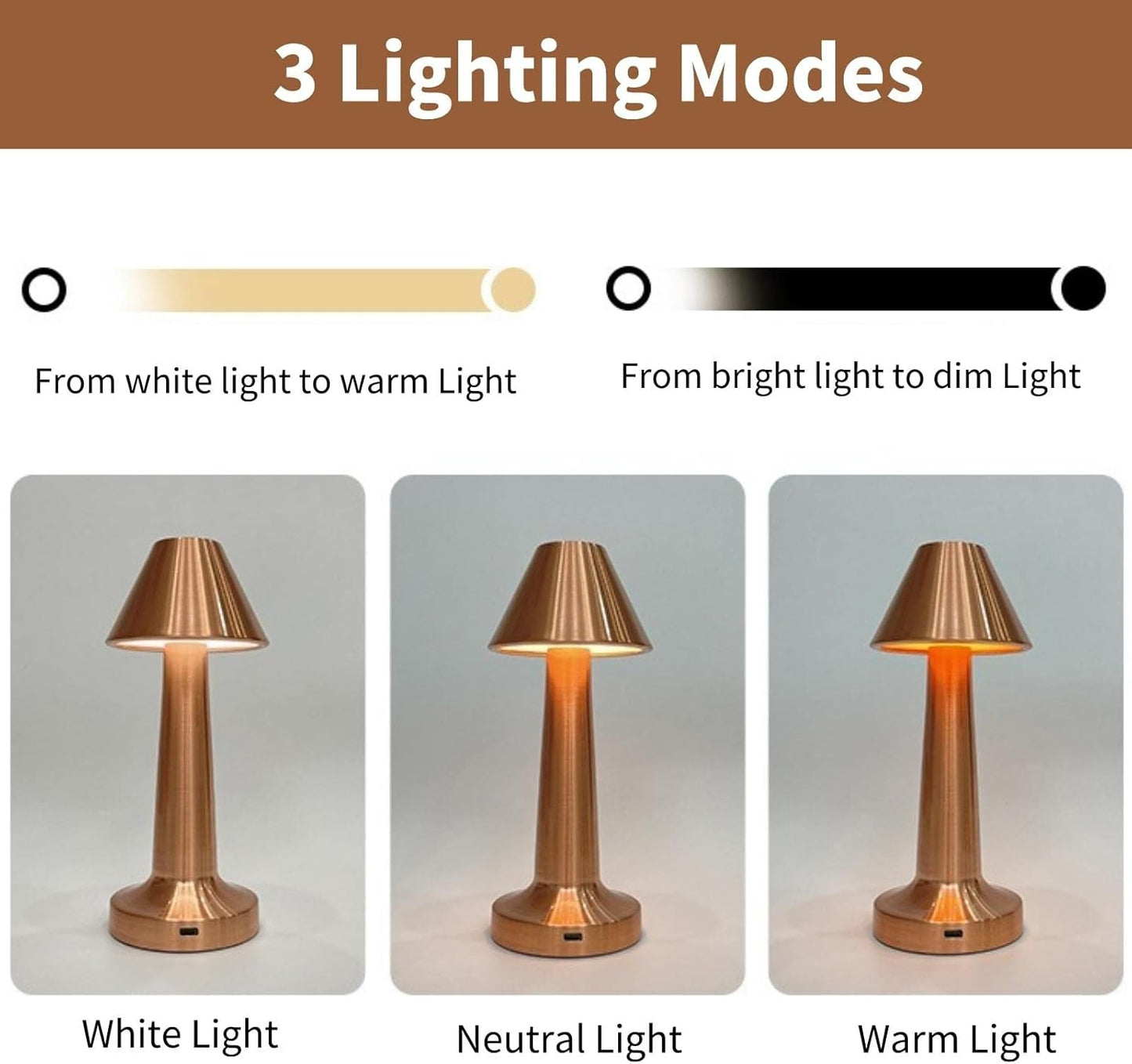 Lampe de table sans fil, LED métal USB 5V rechargeable