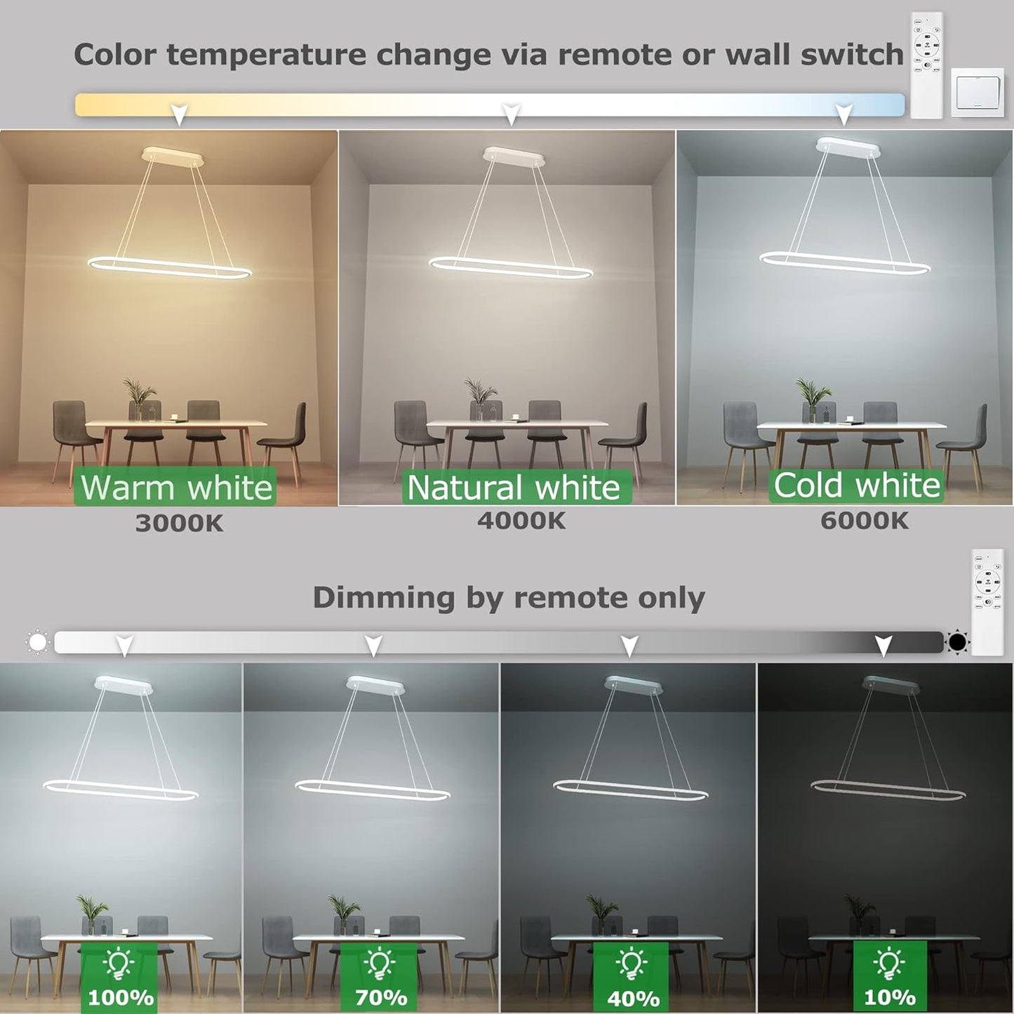 Suspensions LED Moderne  – Design Épuré  Lumière Réglable (3000K-6000K)