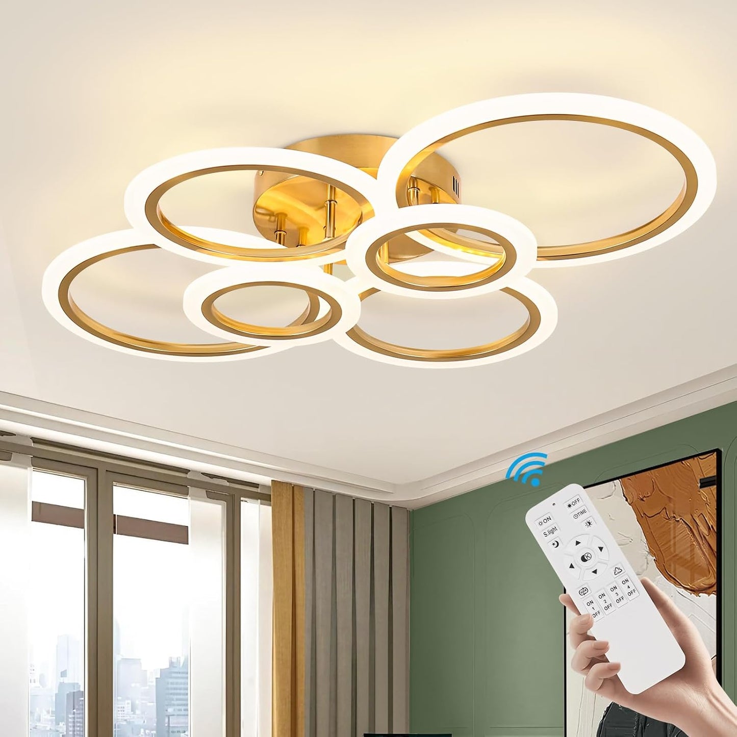 TEMINBU - Plafonnier  à 6 anneaux circulaire LED