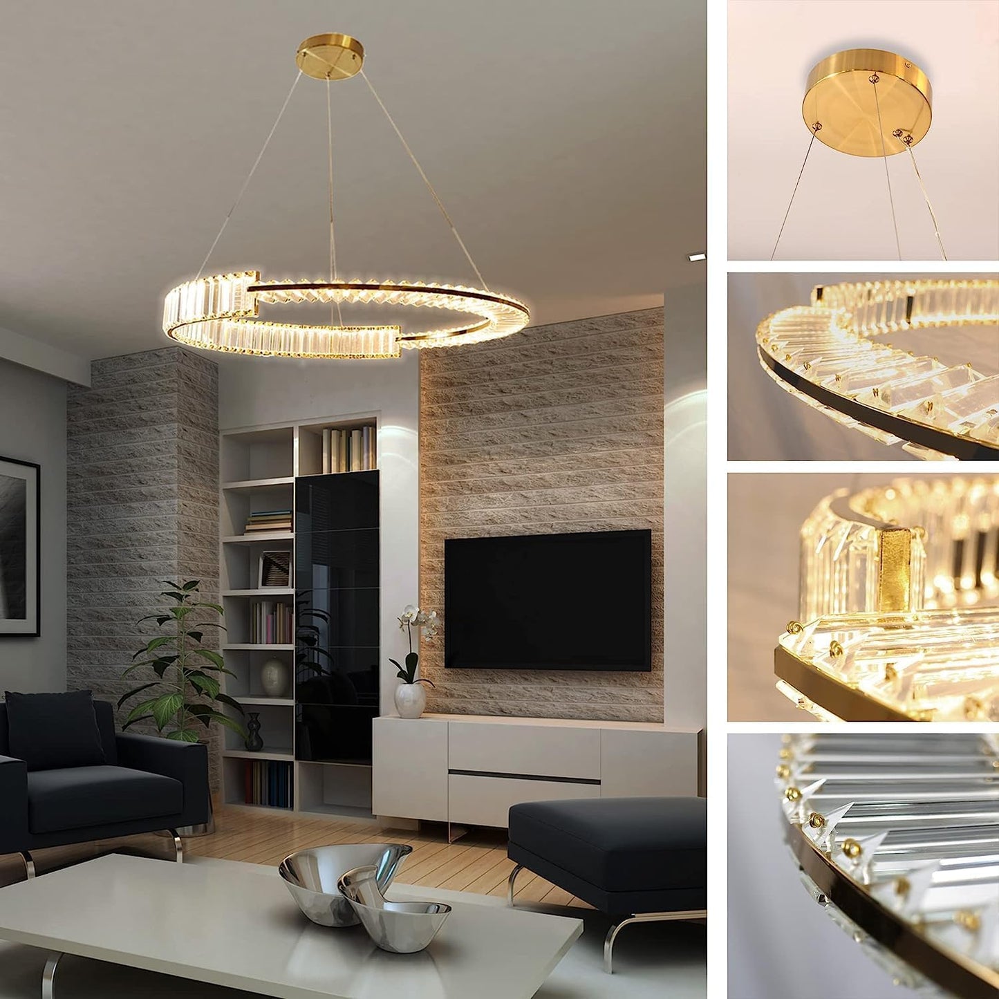 THUNDER , Lustre de luxe de forme ronde PP en cristal à 1 cerseau