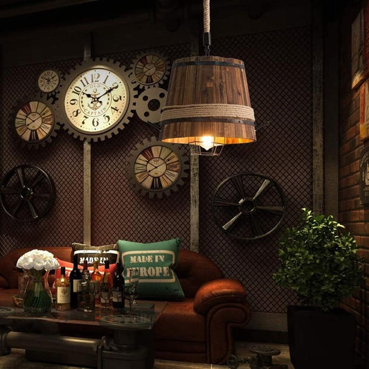 Lustre sous forme de seau en bois