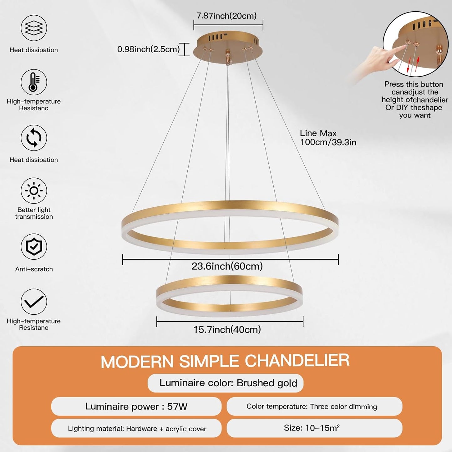 RINGO - Lustre pendentif à 2 Anneau circulaire LED