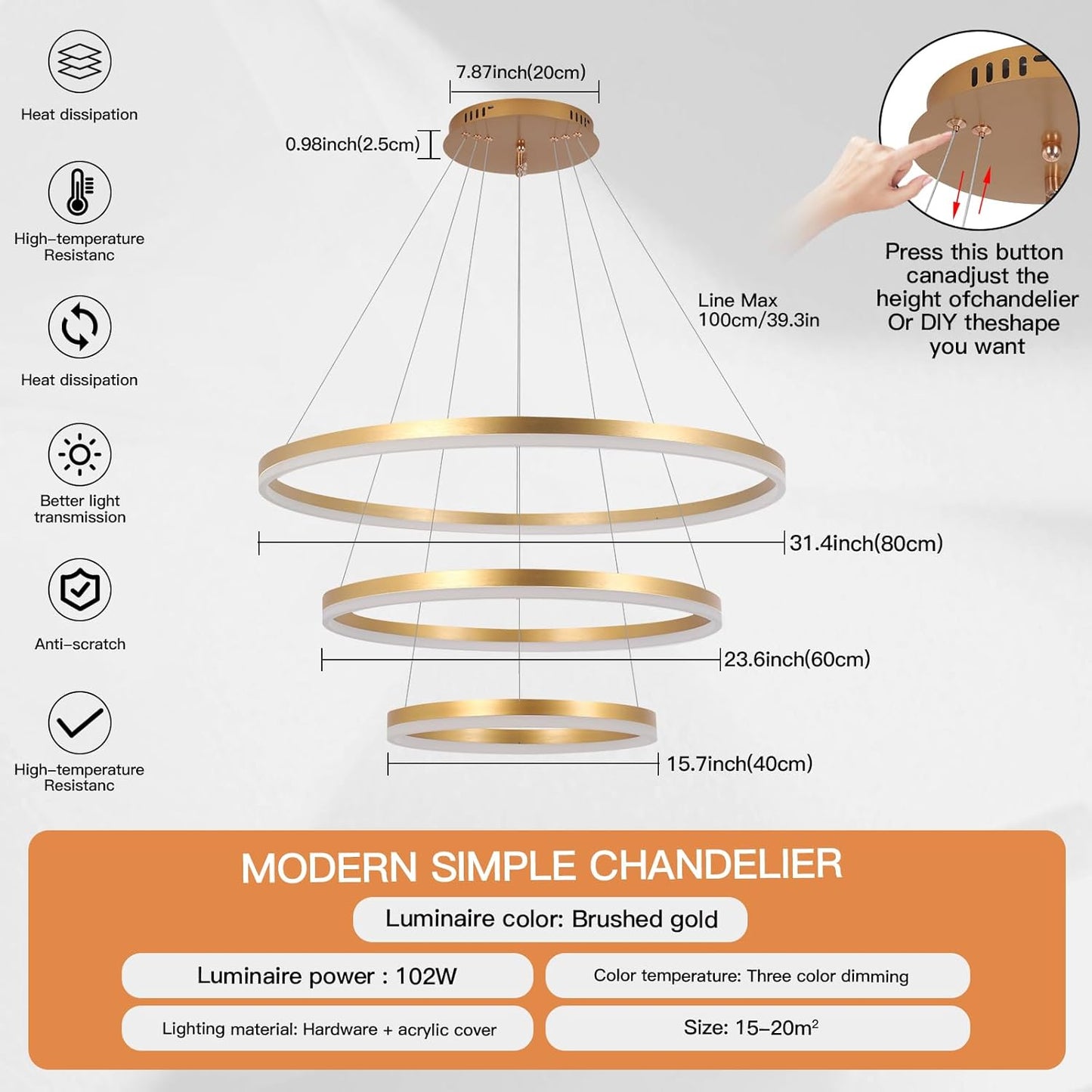 RINGO - Lustre pendentif à 1 Anneau circulaire LED