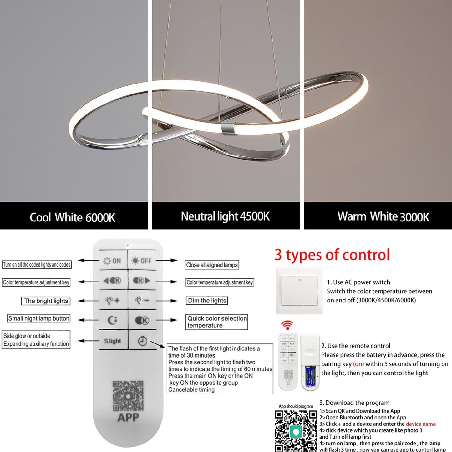 RINGO - Lustre pendentif chrome de forme bouclé LED