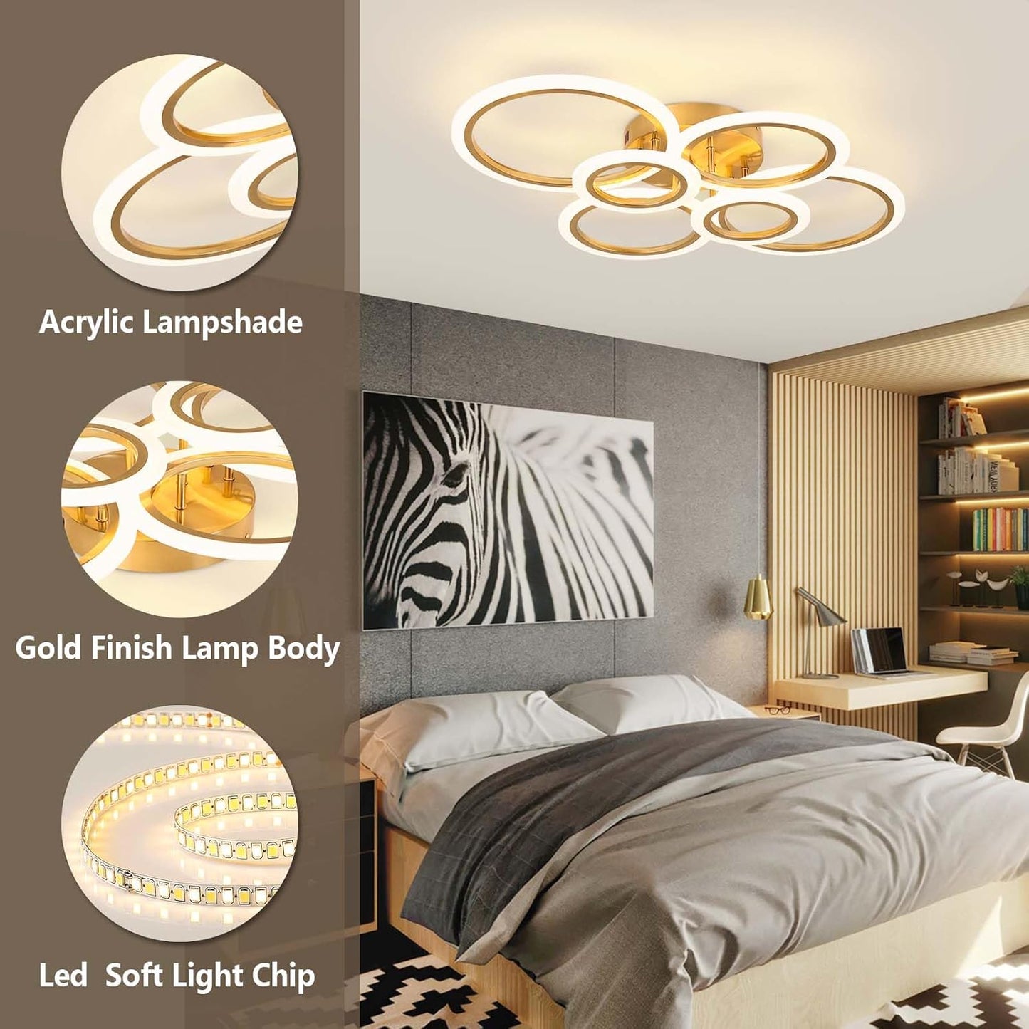 TEMINBU - Plafonnier  à 6 anneaux circulaire LED