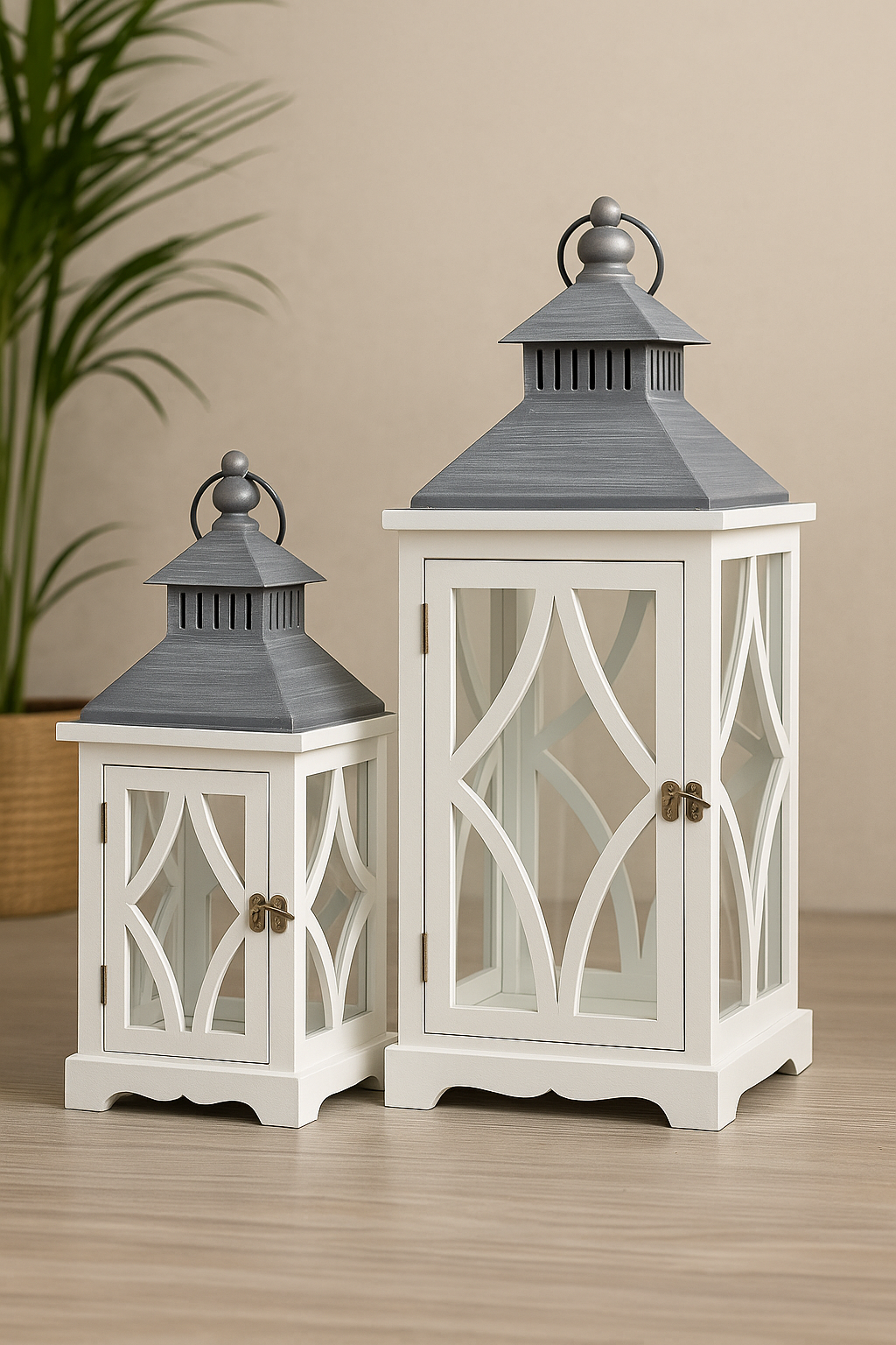 Lot de 2 Lanternes Blanches & Grises