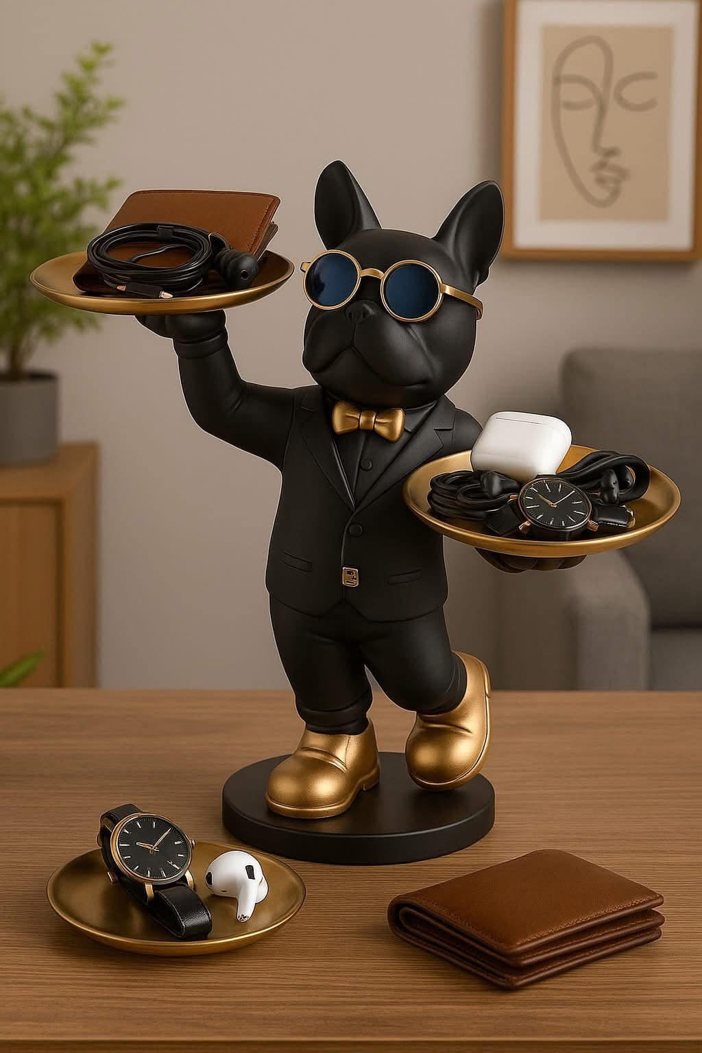 Vide-Poches Bulldog Serveur avec Deux plateaux