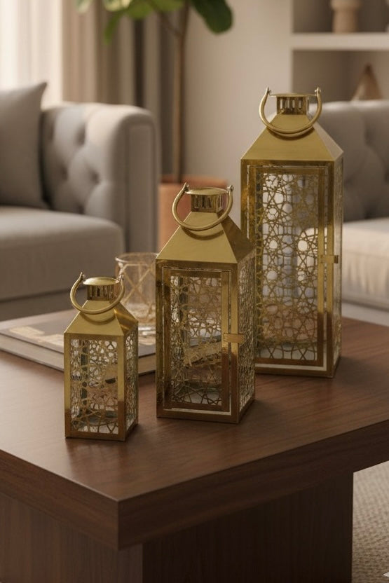 Lot de 3 Lanternes Dorées Orientales