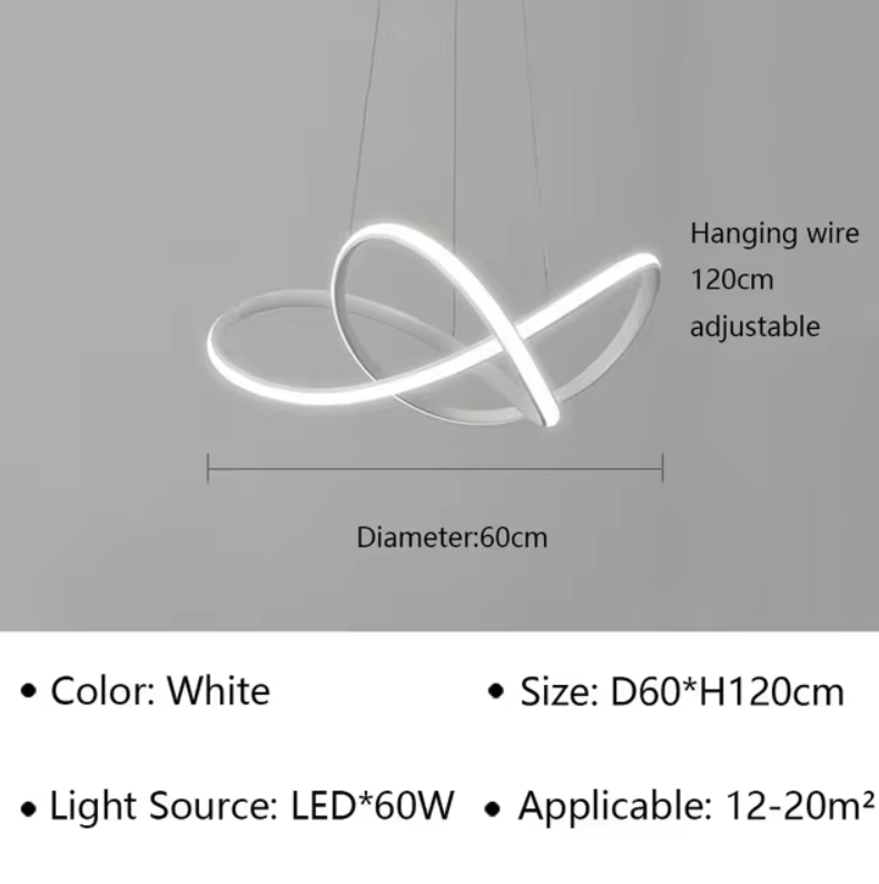 RINGO - Lustre pendentif chrome de forme bouclé LED