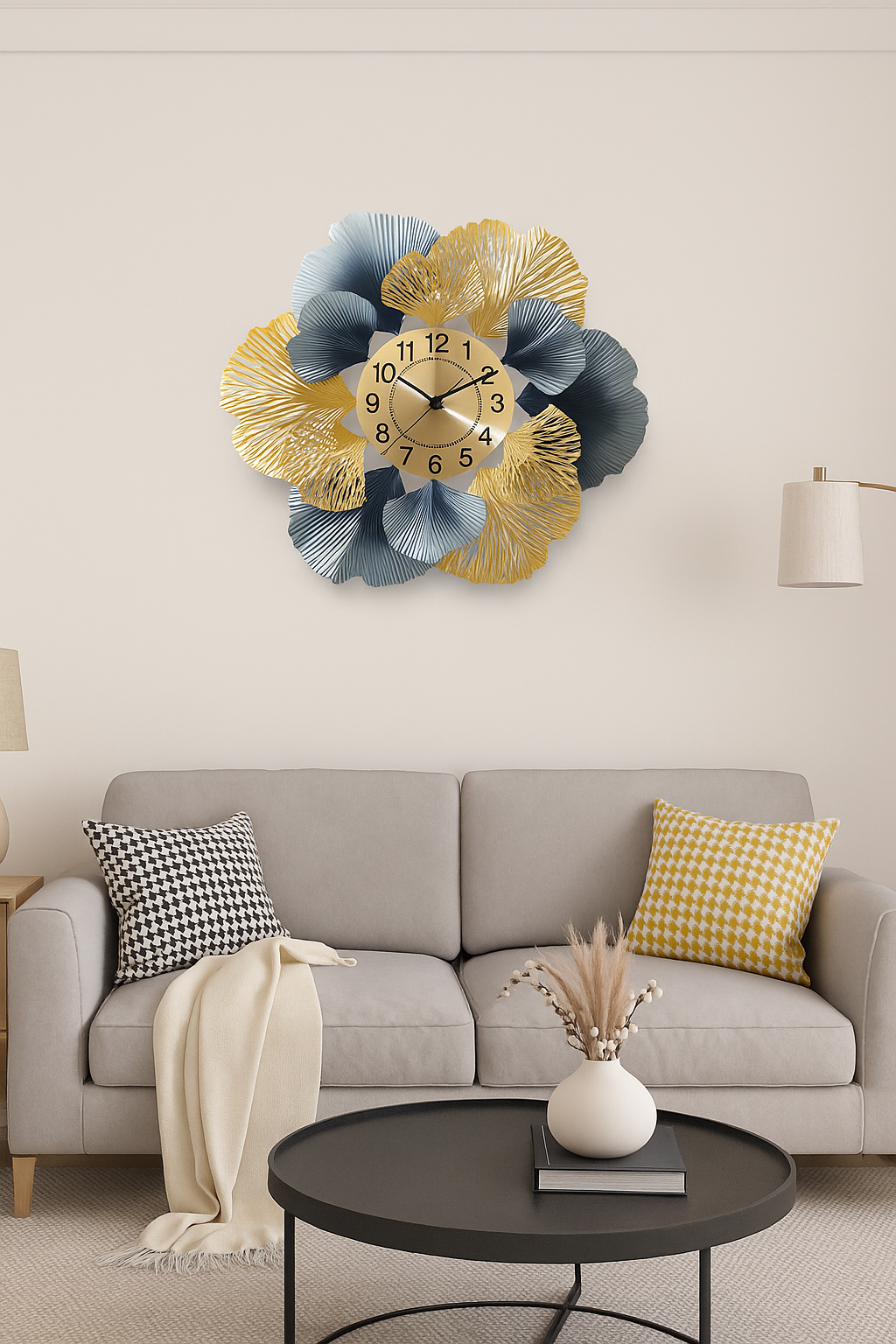 Horloge Murale FLORA BLEU DORÉ