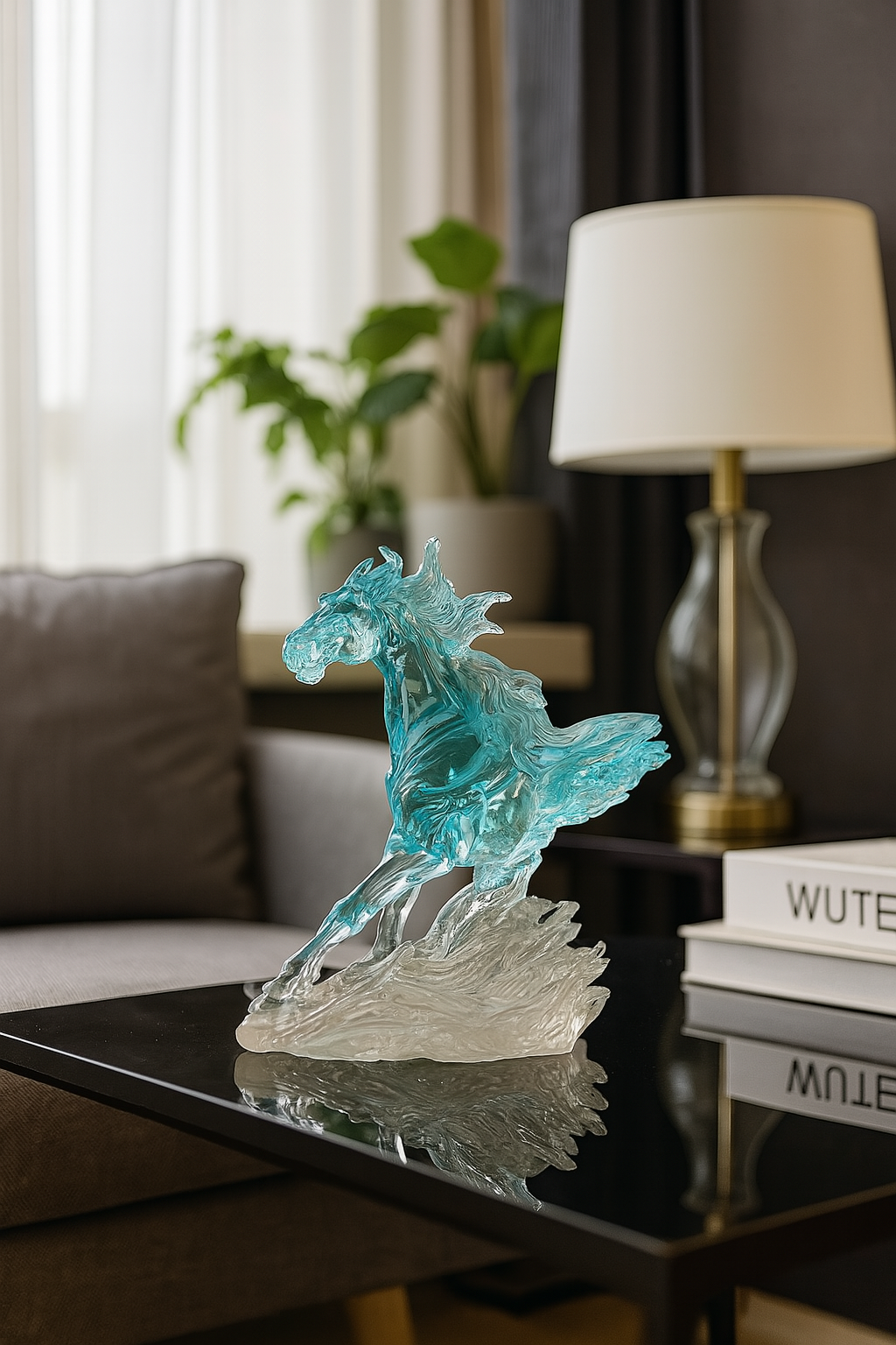 Sculpture “Cheval de Cristal Bleu ou Doré ”