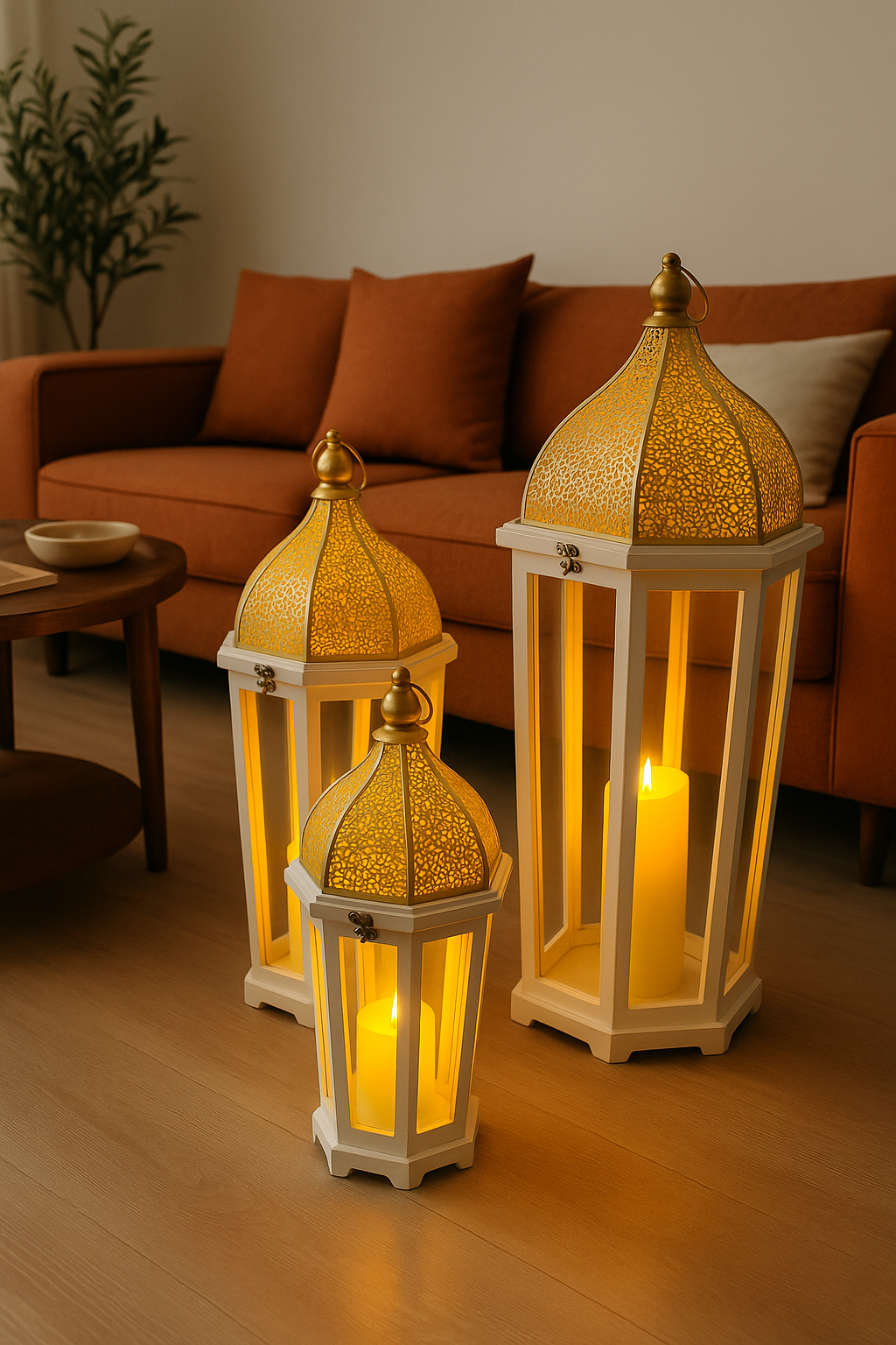 Ensemble de 3 Lanternes Blanches et Dorées