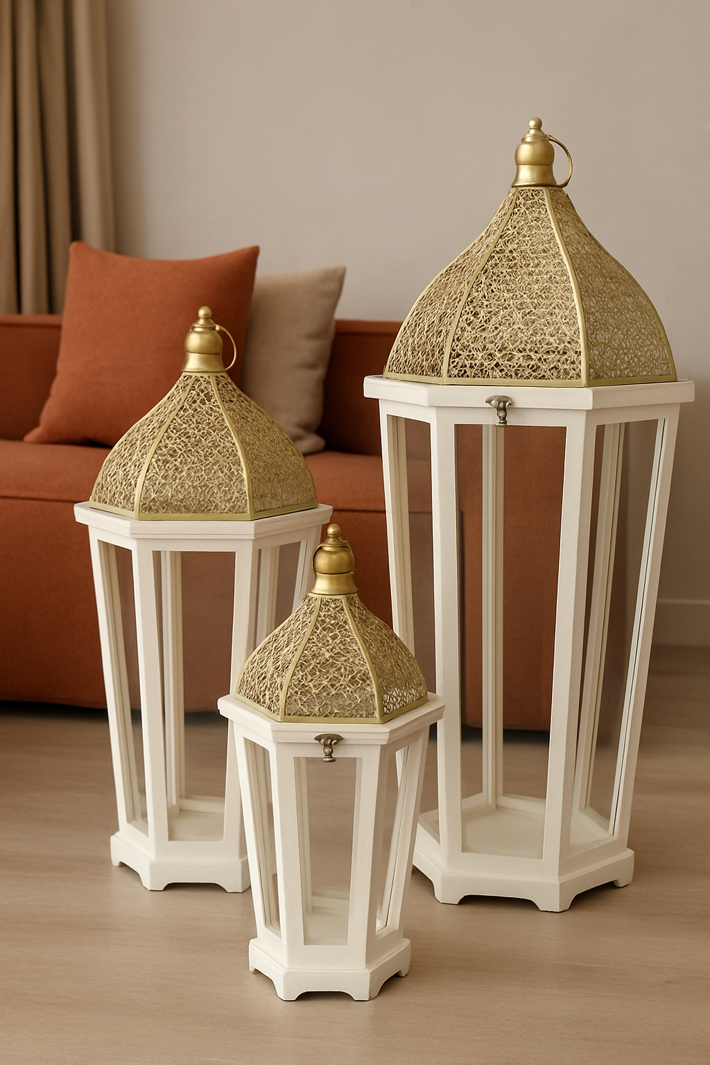 Ensemble de 3 Lanternes Blanches et Dorées