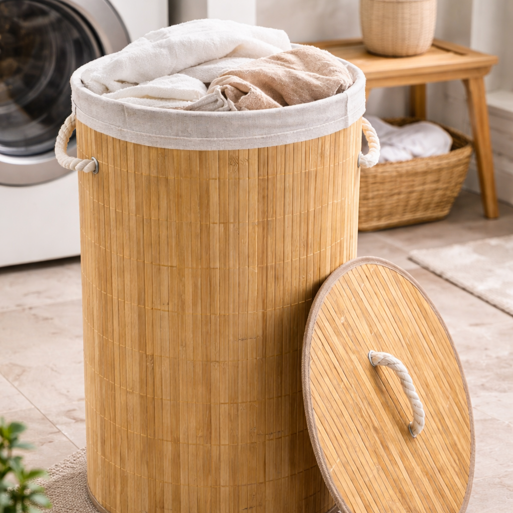 Panier à linge cylindrique bambou