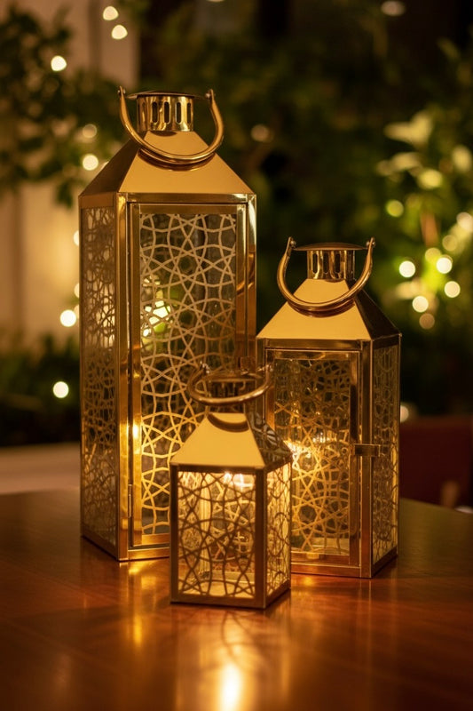 Lot de 3 Lanternes Dorées Orientales