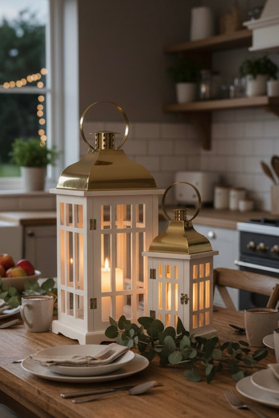 Lot de 2 Lanternes Blanches & Dorées