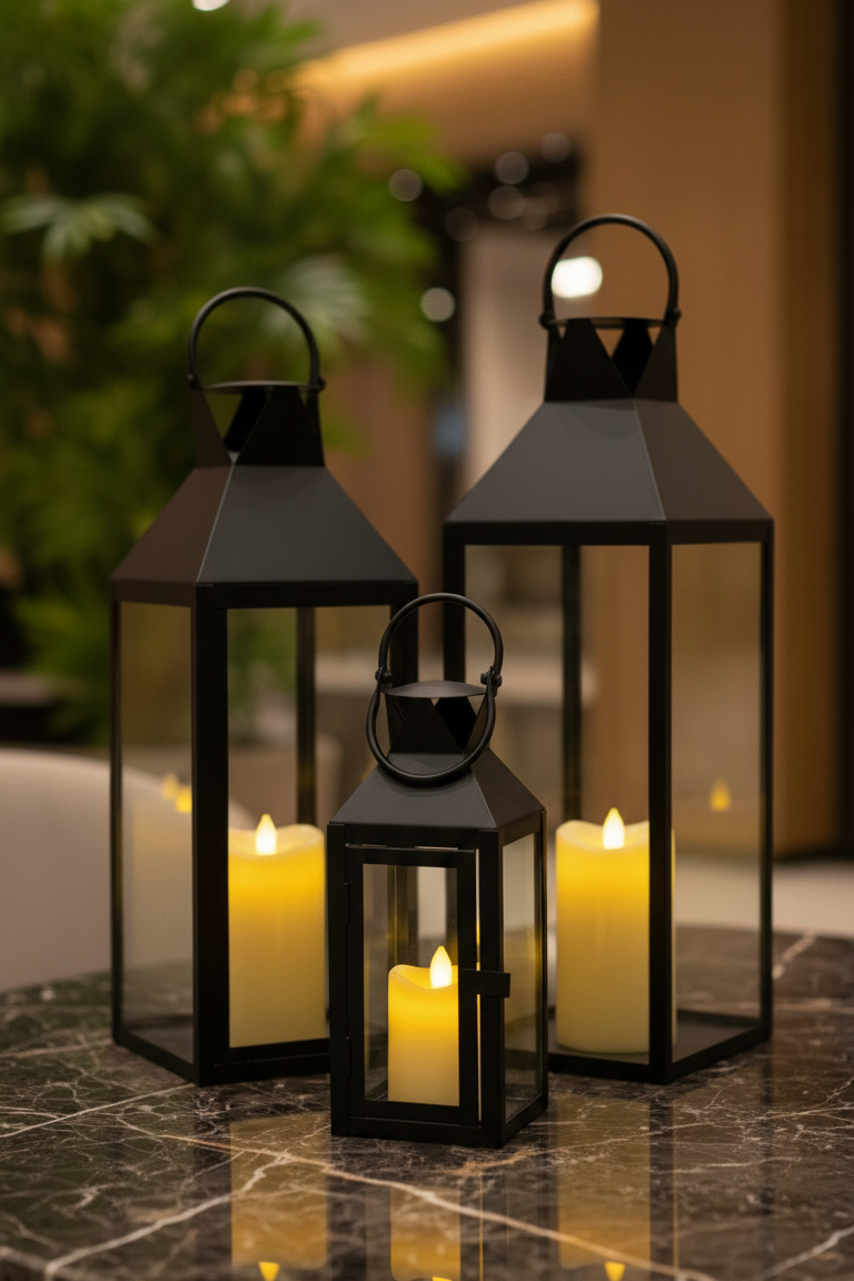 Lot de 3 Lanternes Noires Modernes
